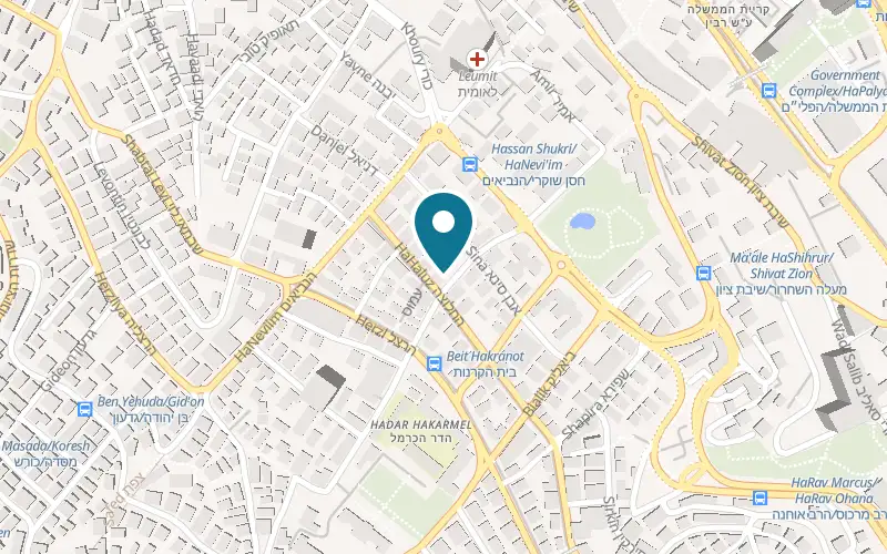 Map showing Eden Hotel at 8 Shmaryahu Levin Street, Hadar, Haifa
