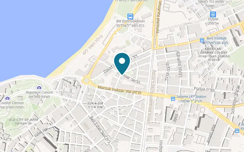 Map showing Elmina Hotel at 9 Shimon Ben Shetach Street, Jaffa, Tel Aviv-Yafo
