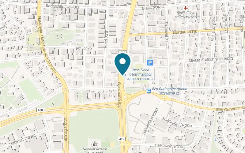 Map showing Falafel 4 Teamim at 6 Weizmann Street, beside the central bus station, Ness Ziona