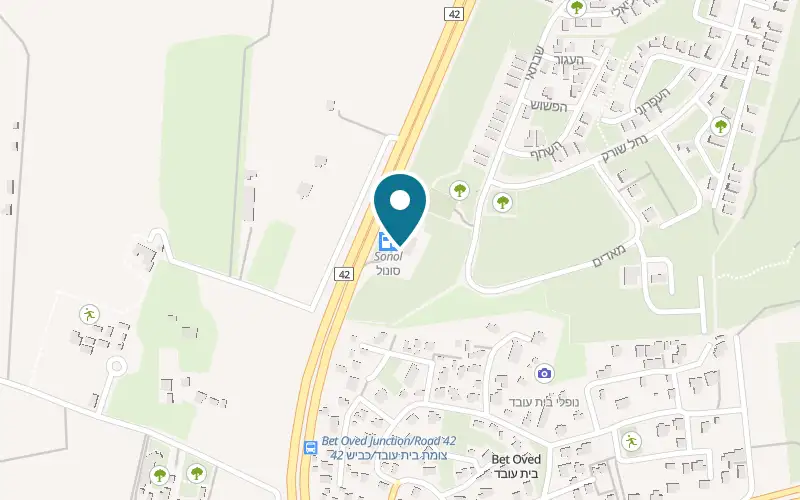 Map showing Falafel Baribua Beit Oved at Sonol filling station, Beit Oved junction, Beit Oved