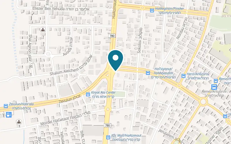 Map showing Falafel HaTeimani HaMakori at 62 HaAtzmaut Street, Kiryat Ata