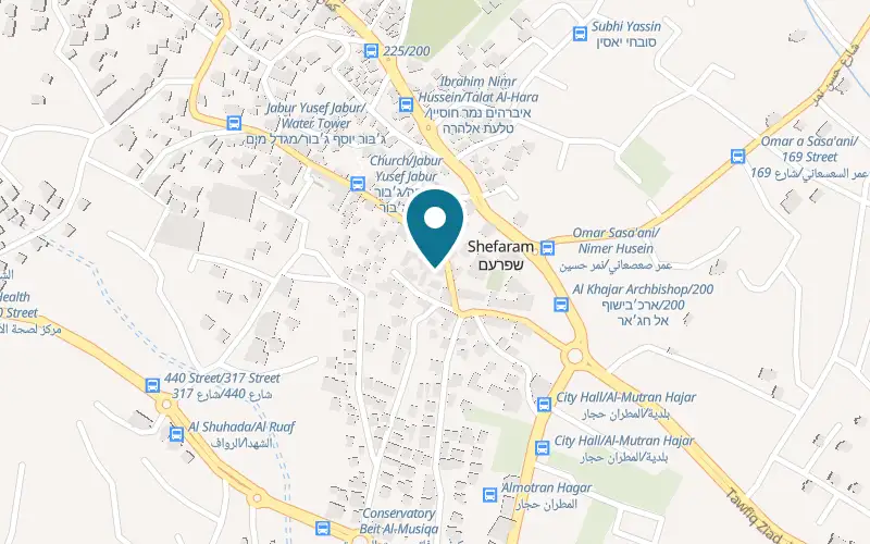Map showing Falafel Moen at Bab al-Deir Square, Deir al-Rahibat, Shefa-Amr