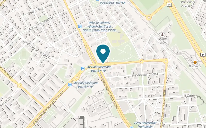 Map showing Falafel Sof HaDerech at 45 Herzl Boulevard, corner of HaHagana Street, Ramla