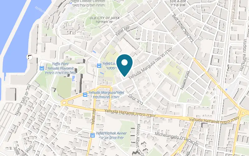 Map showing Finjan at 28 Yehuda Margoza Street, corner of 25 Hanina Street, Jaffa, Tel Aviv-Yafo