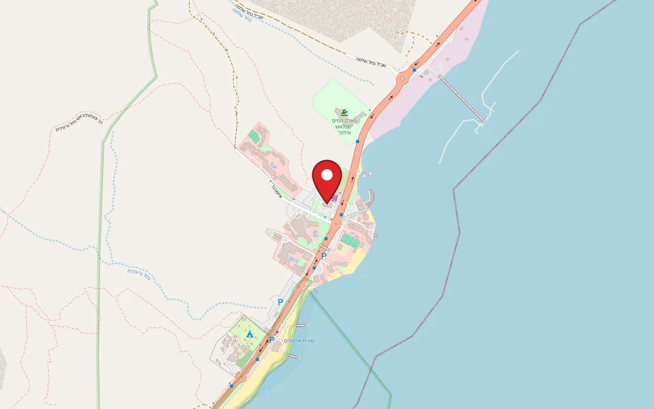 Map showing Fish Market at Coral Beach shopping centre (Hof Almog), opposite the Reef Hotel, Eilat