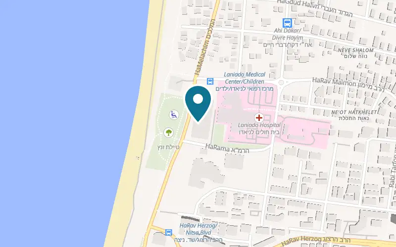 Map showing Gali Tzanz Hotel at 6 HaMelachim Street, Netanya
