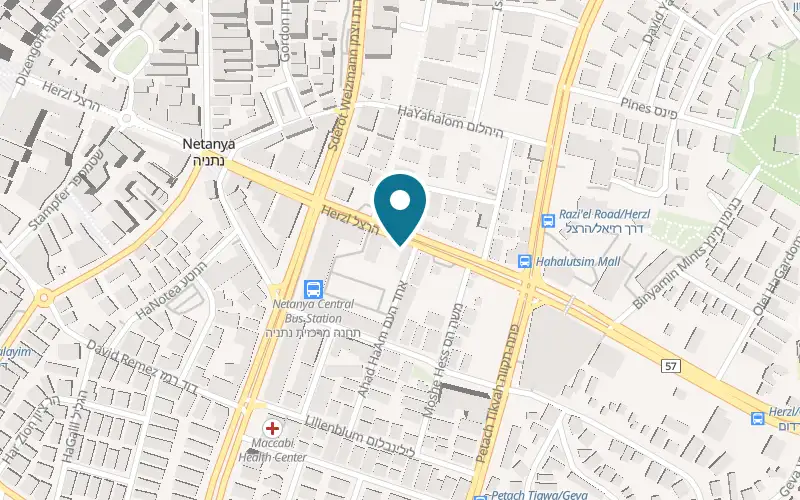 Map showing Genesis Games at 44 Herzl Street, Netanya