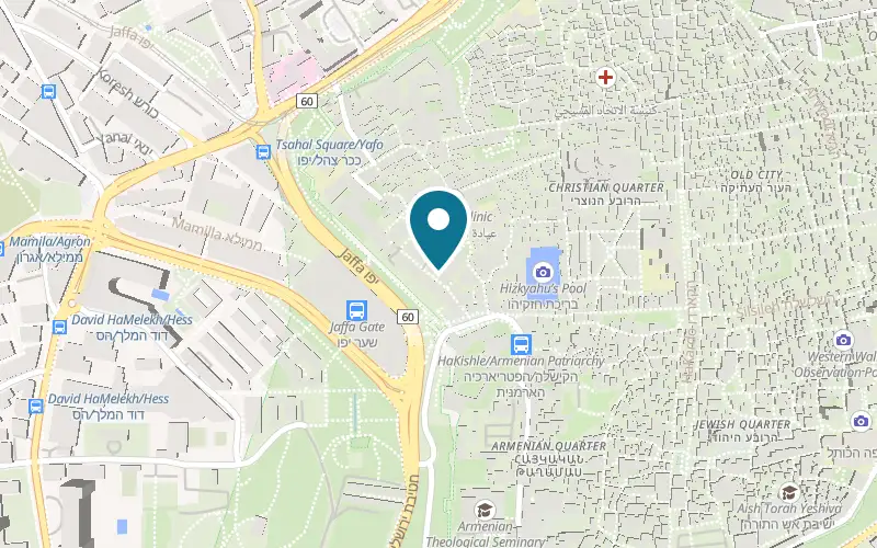 Map showing Gloria Hotel at 33 Latin Patriarchate Street, by Jaffa Gate, Old City, Jerusalem