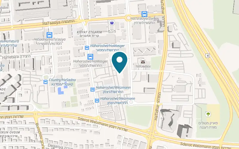 Map showing Goomba Ra'anana at 1 Zerahin Street, in the rear car park of Gav-Yam, Ra'anana