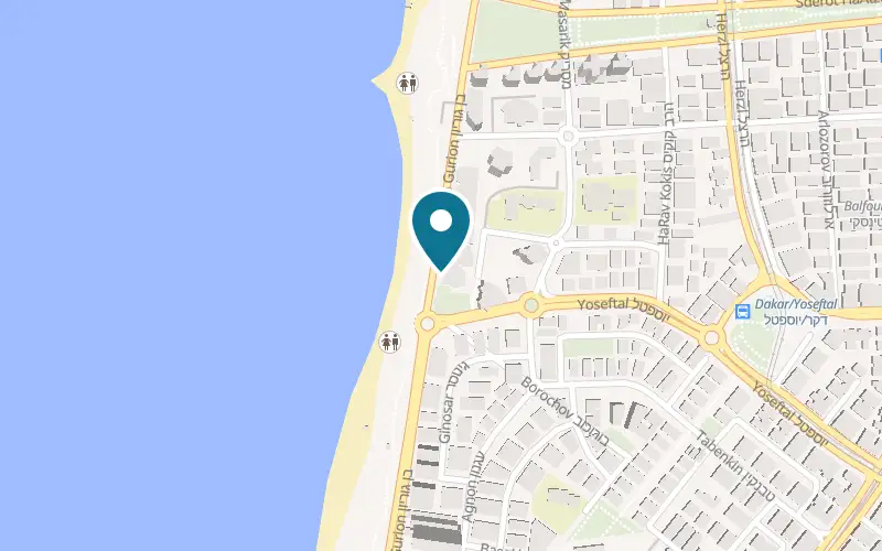 Map showing Gorilla Bar Cafe at 81 Ben Gurion Road, on the promenade, Bat Yam