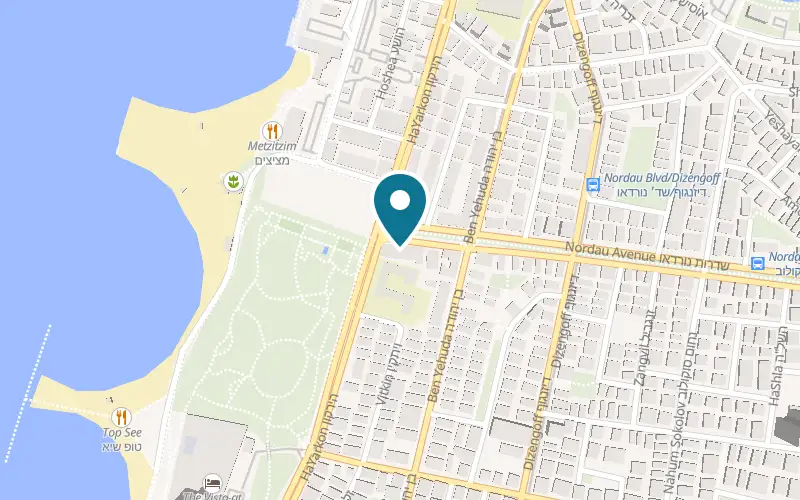 Map showing Grand Beach Hotel at 250 HaYarkon Street, Tel Aviv-Yafo