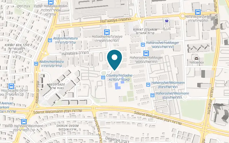 Map showing HaCountry Ra'anana at 15 HaSadna Street, Ra'anana industrial zone, Ra'anana