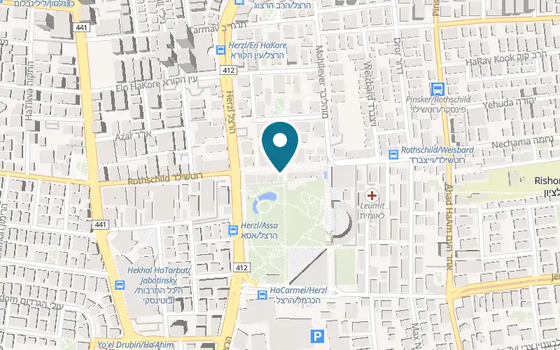 Map showing Hanale Coffee Bar at 25 Rothschild Street, on the pedestrian mall, Rishon LeZion
