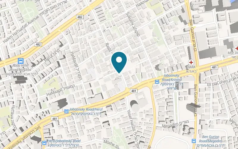Map showing Handi's Barbershop at 7 Rashi Street, Ramat Gan