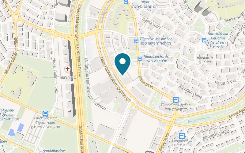 Map showing Hatzot Modi'in at 53 Dam HaMaccabim Street, Modi'in-Maccabim-Re'ut