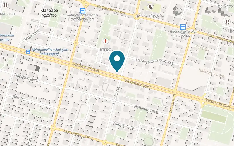 Map showing Herzl 59 at 131 Weizmann Street, Kfar Saba