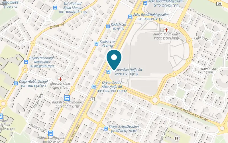 Map showing Holmes Place Kiryon at 192 Derech Akko, opposite the Kiryon mall, Kiryat Bialik
