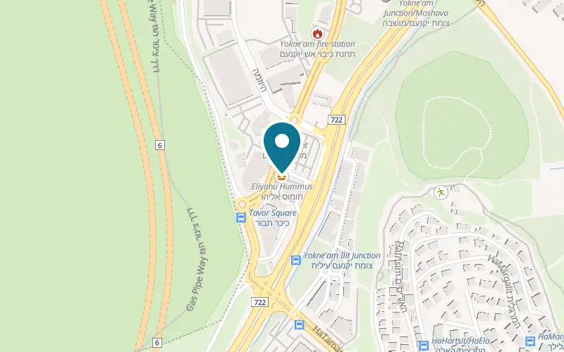 Map showing Hummus Eliyahu at Delek fuel station, Yokneam industrial park, Yokneam Illit