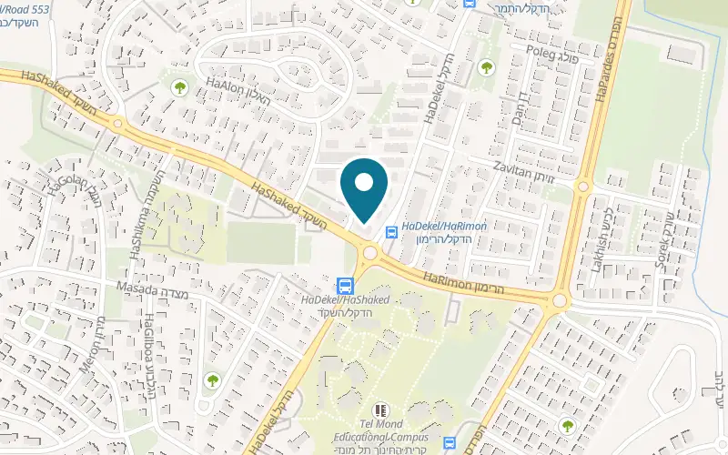 Map showing Hummus HaBustan at 83 HaDekel Street, Tel Mond