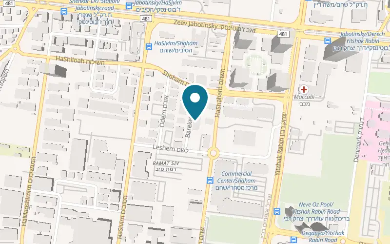 Map showing Hummus Har Bracha at 9 Bareket Street, Y-Center, Petah Tikva