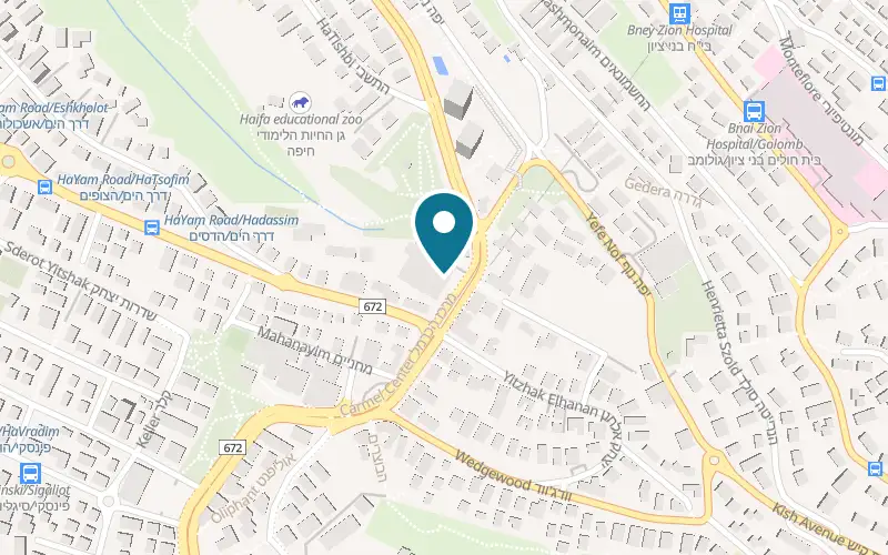Map showing Kachol Lavan at 124 HaNassi Avenue, Carmel Center, beside Shufersal, Haifa