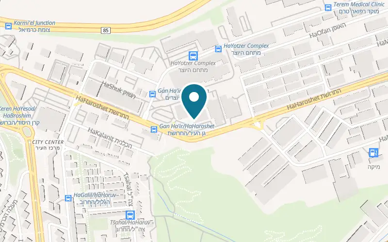 Map showing Kakao at 15 HaHaroshet Street, the Gan Ha'ir compound, Karmiel