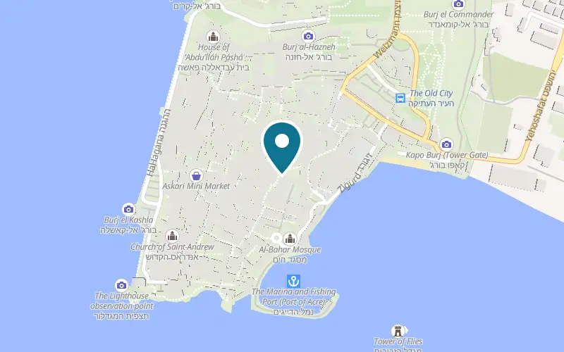 Map showing Kashash Sweets at The market, Old City, Acre