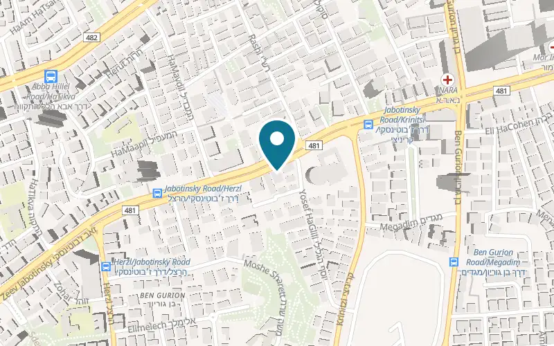 Map showing Kemi Cosmetics at 116 Jabotinsky Road, Ramat Gan