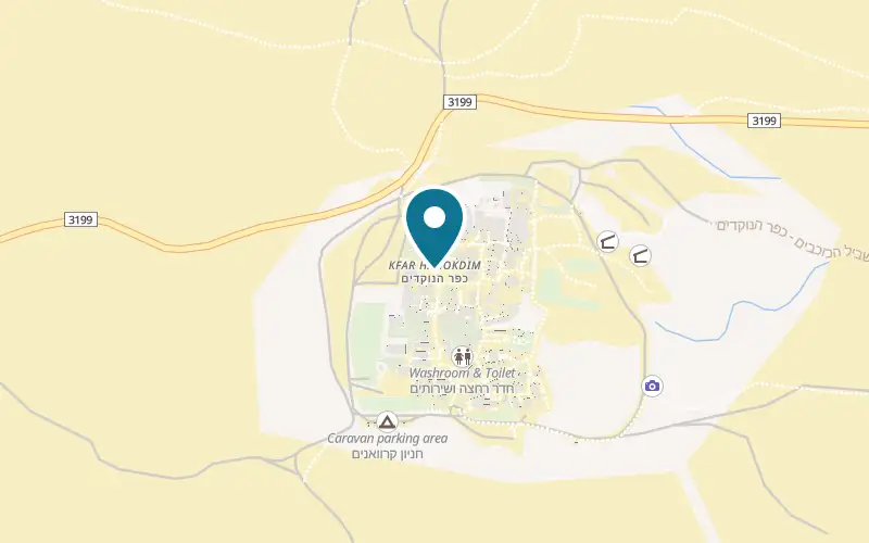 Map showing Kfar Hanokdim at Kana'im Valley, between Arad and Masada, about 15 minutes' drive from Arad, Arad