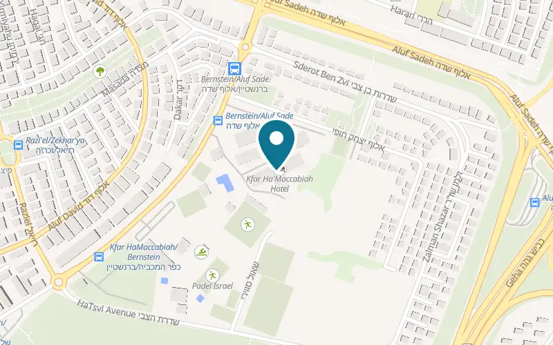 Map showing Kfar Maccabiah Hotel at 7 Peretz Bernstein Street, Ramat Gan