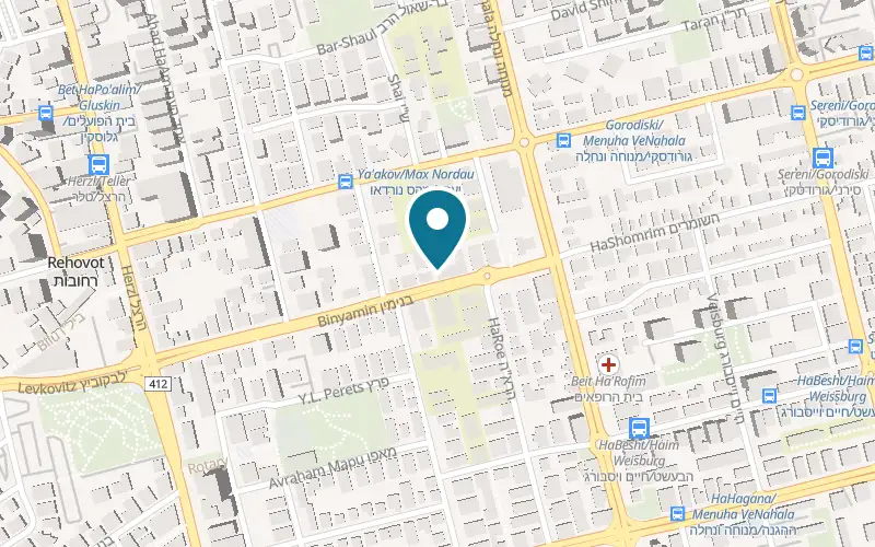 Map showing Kol Hai Veterinary Clinic at 37 Binyamin Street, Rehovot