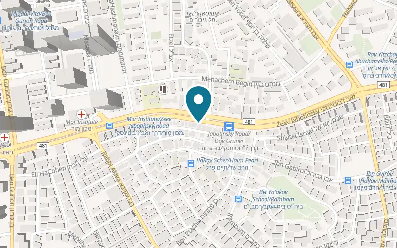 Map showing Kzir Hitim at 56 Ze'ev Jabotinsky Road, Bnei Brak