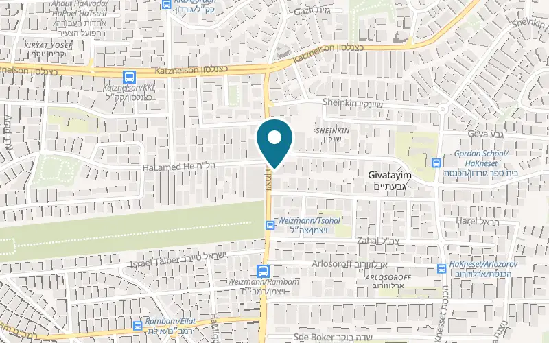 Map showing La Paz Bakery at 27 Weizmann Street, Givatayim