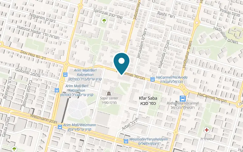 Map showing Lechem Artisan at 16 HaCarmel Street, Kfar Saba