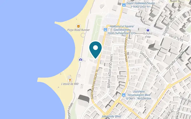 Map showing Lechem Erez at 14 Gad Machnes Street, on the promenade, Netanya