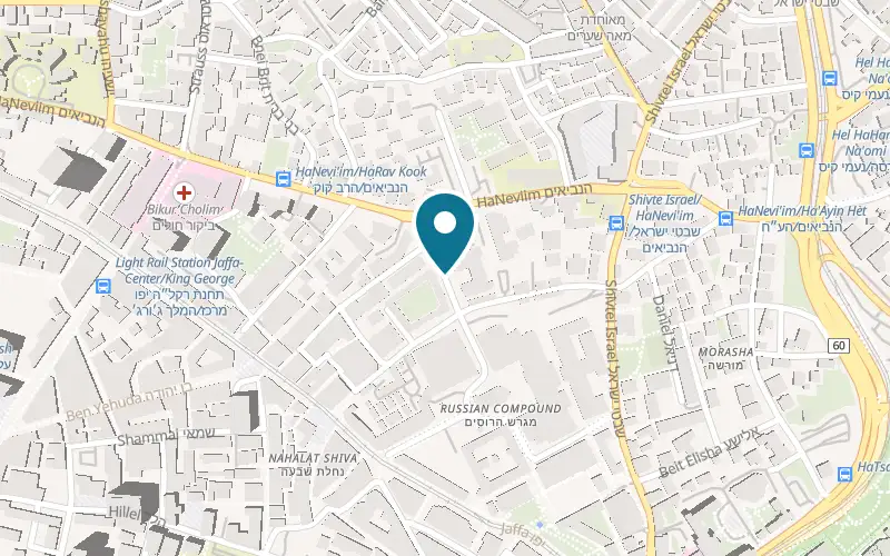 Map showing Leonardo Boutique Jerusalem at 3 Monbaz Street, beside the Russian Compound, Jerusalem