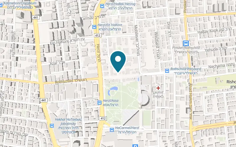 Map showing Lev HaBaguette at 28 Rothschild Boulevard, Rishon LeZion