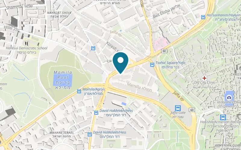 Map showing Mamilla Hotel at 11 King Solomon Street, Jerusalem