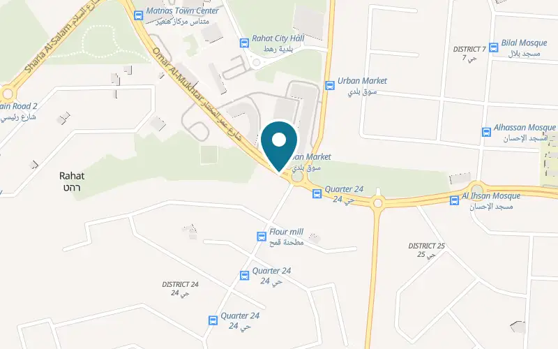 Map showing Mansaf al-Sultan at Omar al-Mukhtar Street, the main road, Neighbourhood 24, house 901, Rahat