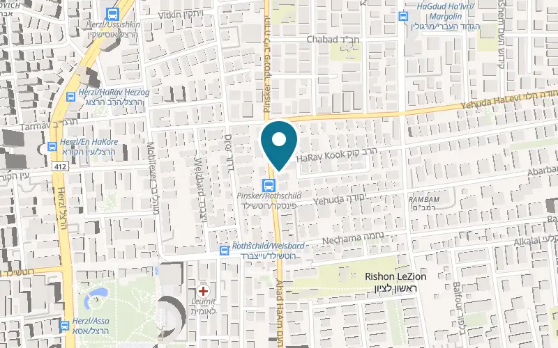 Map showing Masoret Judaica Center at 12 Yehuda Leib Pinsker Street, Rishon LeZion