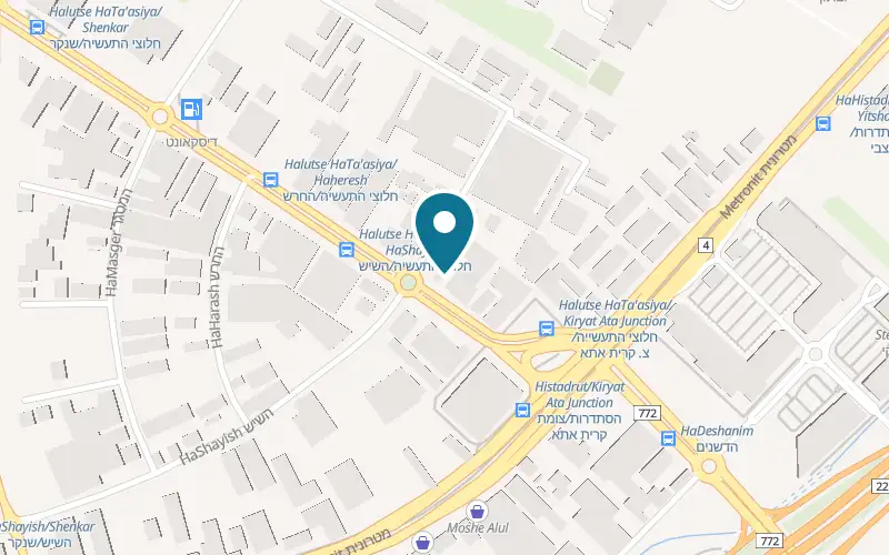 Map showing Maya's Khachapuri at 12 Halutzei HaTa'asiya Street, by the Kiryat Ata junction, Haifa Bay, Haifa