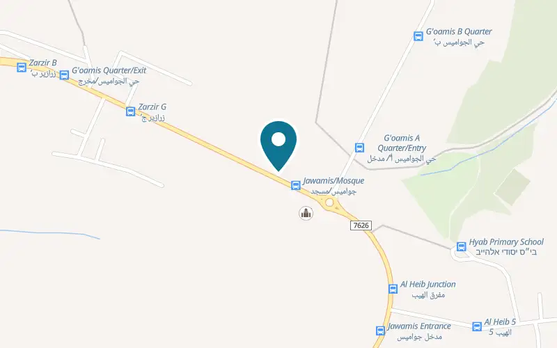 Map showing Melech Ha'Shawarma & Ha'Falafel at Road 7626, Zarzir