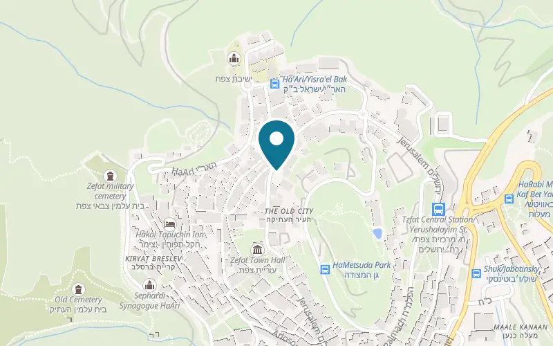 Map showing Mendi's Bagels at 29 Jerusalem Street, Safed