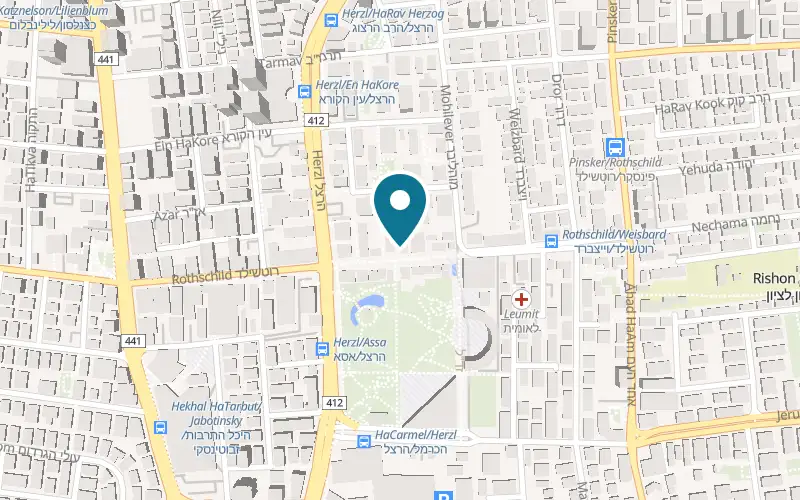 Map showing Meshkaf Optics at 26 Rothschild Boulevard, Rishon LeZion