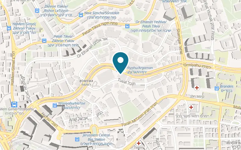 Map showing Mifgash HaEsh at 23 Yirmiyahu Street, Jerusalem