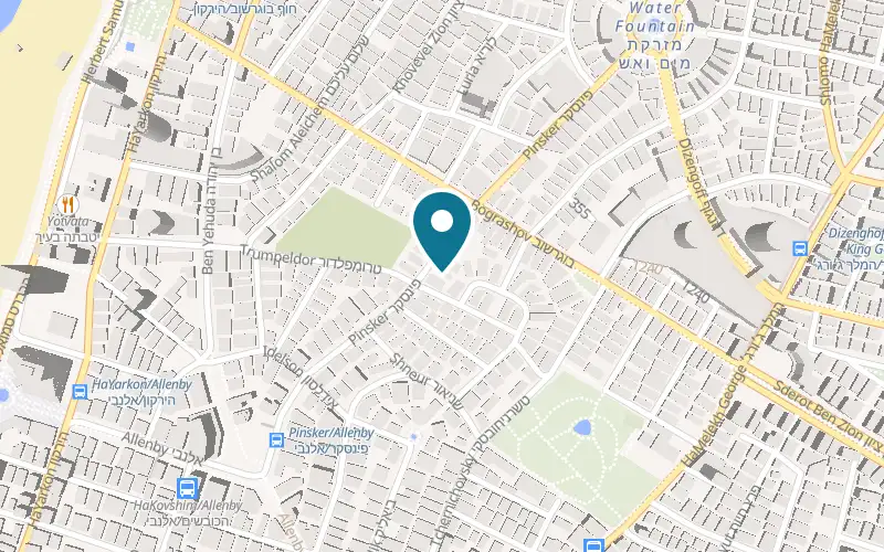 Map showing Moon Sushi Pinsker at 30 Pinsker Street, Tel Aviv-Yafo