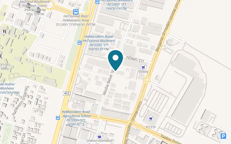 Map showing Moti Peretz Building Materials at 30 Moshe Becker Street, Rishon LeZion
