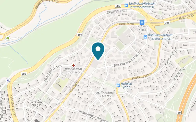 Map showing Mousseline Beit HaKerem at 103 Herzl Boulevard, Denya Square shopping centre, first floor, Jerusalem