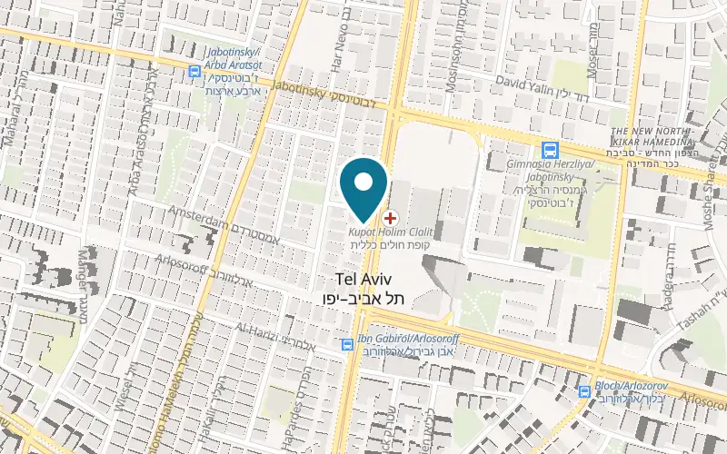 Map showing Nathalie Cosmetics at 107 Ibn Gabirol Street, Tel Aviv-Yafo