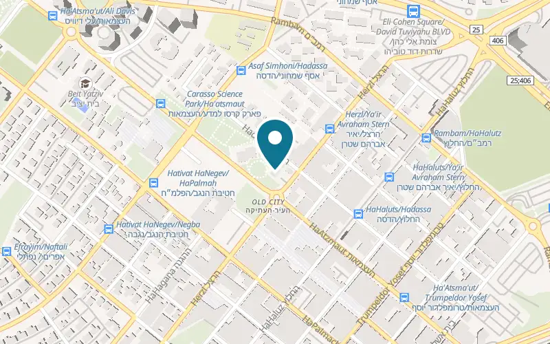 Map showing Negev Museum of Art at 60 Ha'atzmaut Street, corner of Herzl Street, Old City, Beer Sheva
